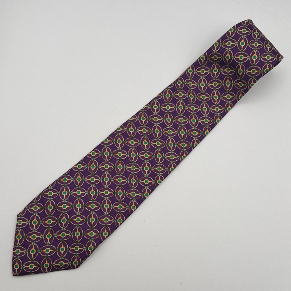 Brooks Brothers Purple Tie with Gold and Green Pattern silk USA chain pattern